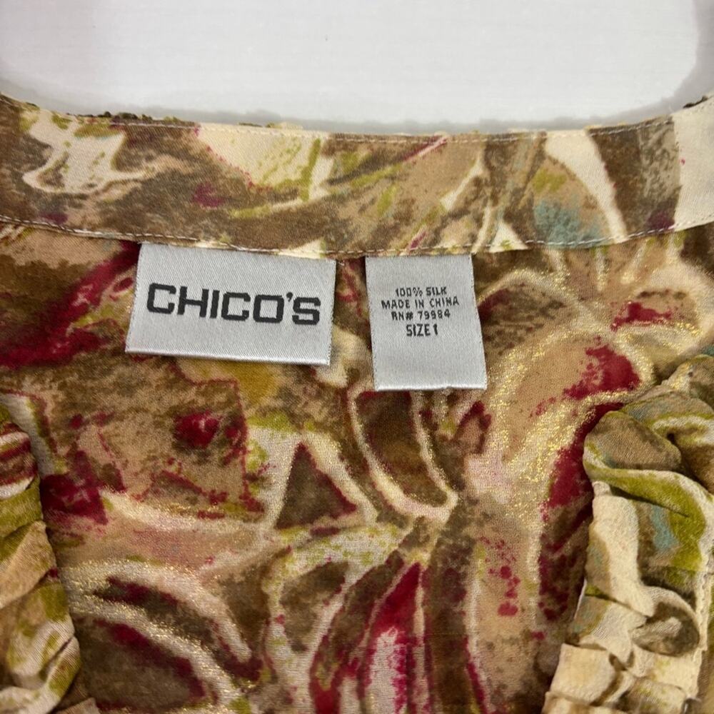 Chico's Cream, Gold & Brown 100% Silk Long Sleeve Shirt Size Medium JJ0685 - Picture 6 of 7